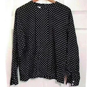 Jones New York Rayon Top Size 6 Long Sleeve Black White Polka Dot Career Office